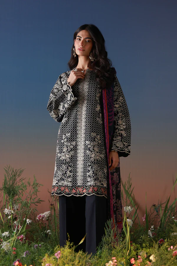 SAHAR MIRHA  EMBROIDERED LAWN NOIR ECRU - Image 4