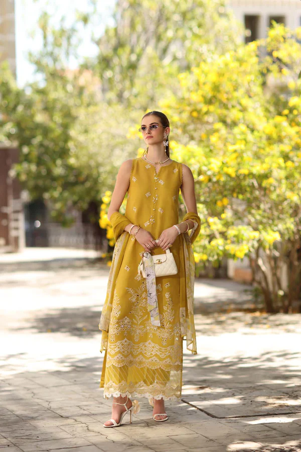 STITCHED BY CC D1-B-MANGO YELLOW NOOR 3PC - Image 2